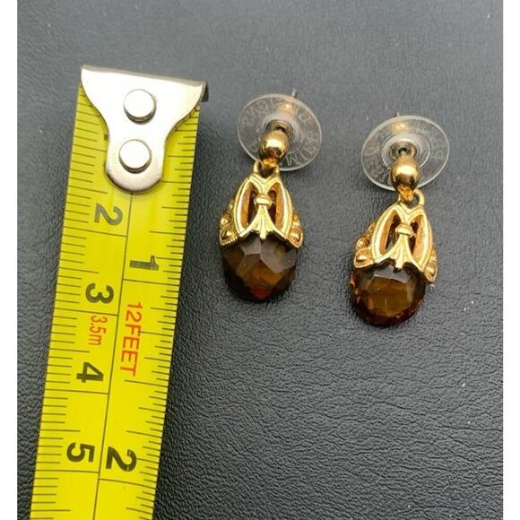 Premier Designs Gold Tone And Faux Faceted Amber Dangle Pierced Earrings - Picture 4 of 4